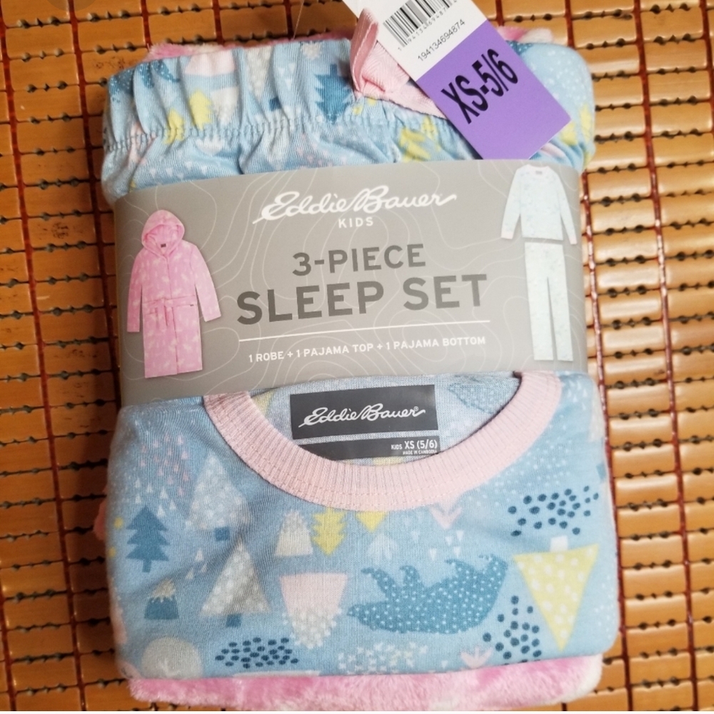 Eddie Bauer Pajama 3 Piece Sleep Set Robe Long Sleeves P…